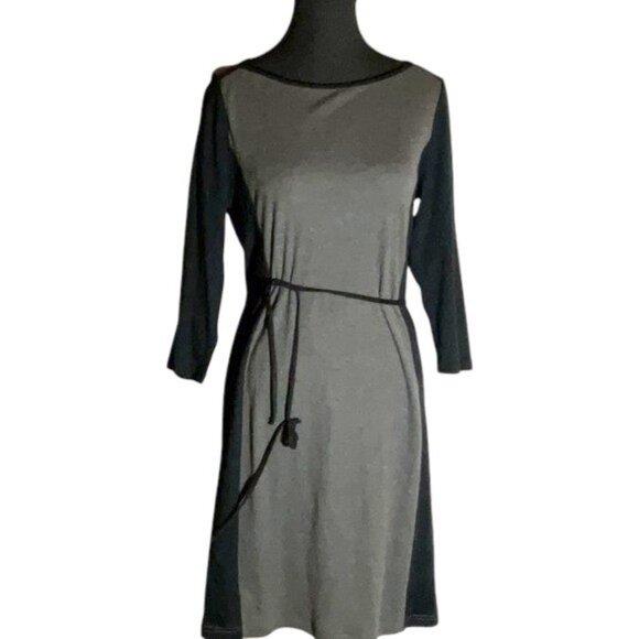 Lauren Ralph Lauren grey with black long sleeve midi dress size M - Picture 1 of 6